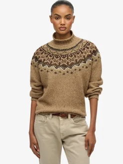 Marron - Pull Superdry à Col montant à Motif Fair Isle