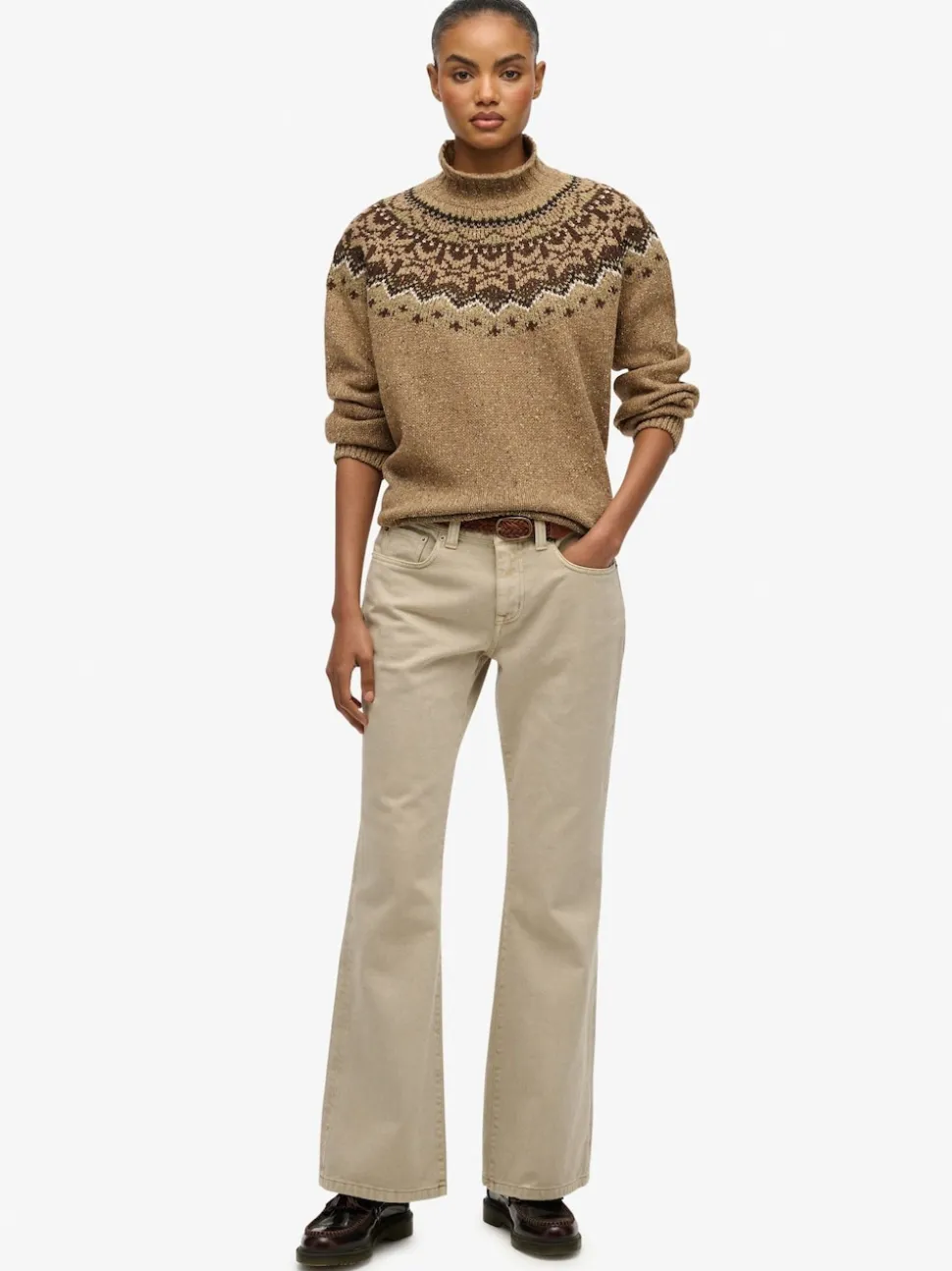 Marron - Pull Superdry à Col montant à Motif Fair Isle