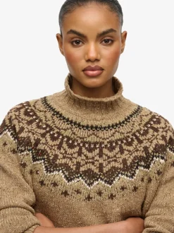 Marron - Pull Superdry à Col montant à Motif Fair Isle