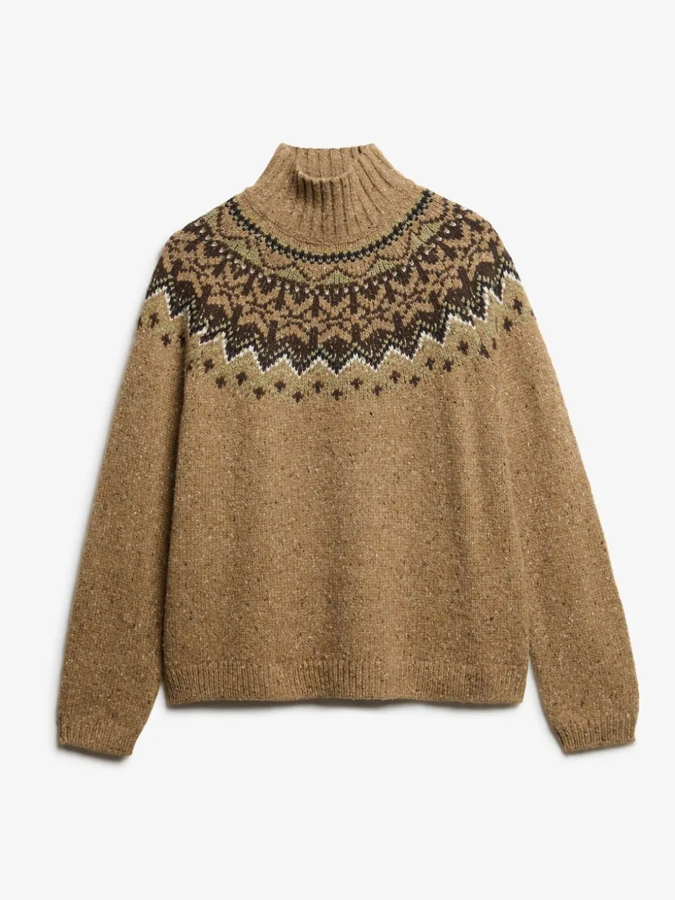 Marron - Pull Superdry à Col montant à Motif Fair Isle
