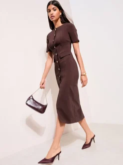 Marron - Robe mi-long Friends Like These extensible sculptante à boutons