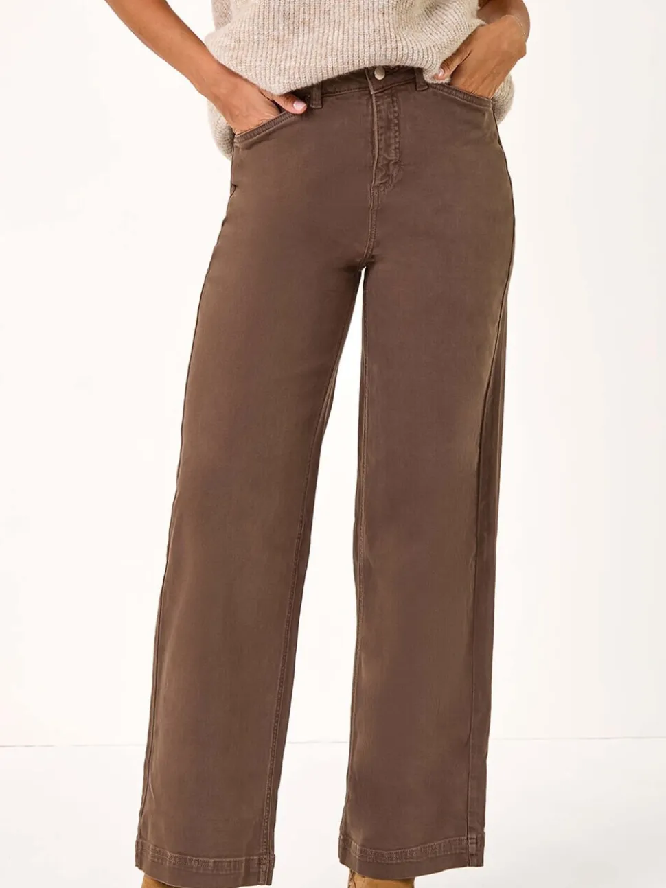 Marron - Roman Coton Blend Ample Extensible Jeans