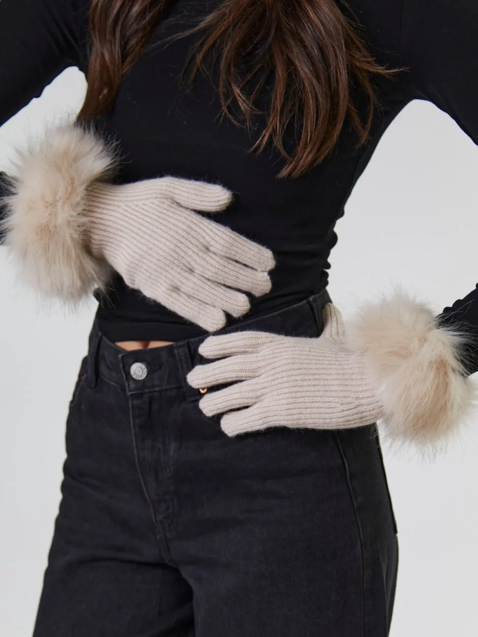 Marron - South Beach ensemble bonnet et gants en fausse fourrure