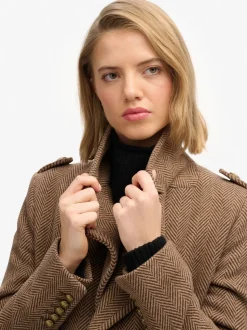 Marron - Superdry Manteau Double boutonnage en laine Blend
