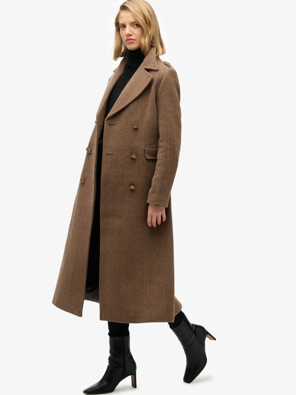 Marron - Superdry Manteau Double boutonnage en laine Blend