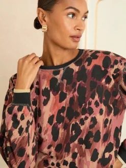 Marron - Sweat Love & Roses en jersey à col ras du cou