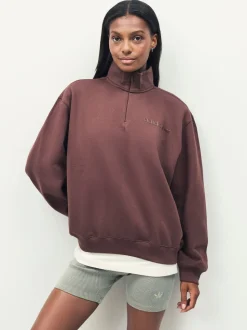 Marron - Sweat-shirt adidas Originals Essentials Linear oversize à col zippé