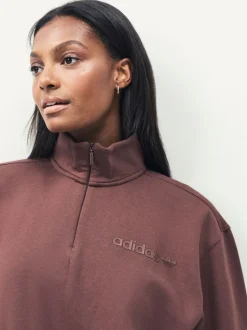 Marron - Sweat-shirt adidas Originals Essentials Linear oversize à col zippé