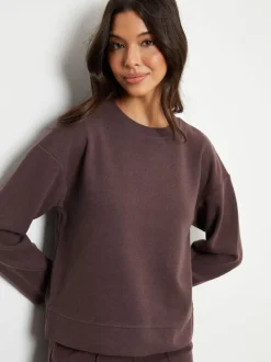 Marron - Sweat-shirt Threadbare côtelé confortable décontracté