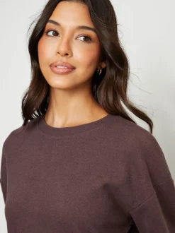 Marron - Sweat-shirt Threadbare côtelé confortable décontracté