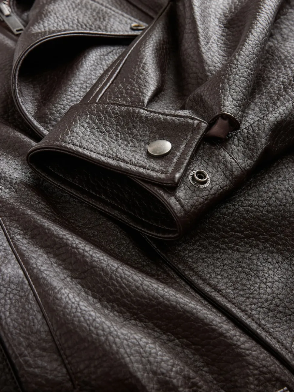 Marron - Veste de motard à col entonnoir en similicuir Nothing Ordinary