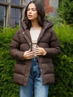 Marron - Veste matelassée Threadbare à capuche