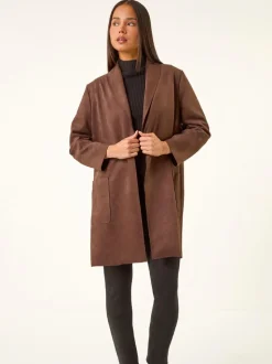 Marron - Veste Roman Petites tailles à poche en Faux daim