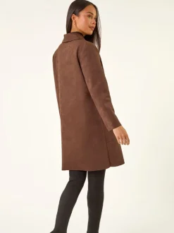 Marron - Veste Roman Petites tailles à poche en Faux daim