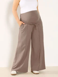 Marron - Yours Curve Joggings Jambe large de Grossesse avec poches