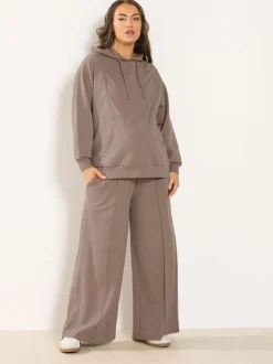 Marron - Yours Curve Joggings Jambe large de Grossesse avec poches