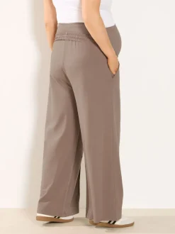 Marron - Yours Curve Joggings Jambe large de Grossesse avec poches