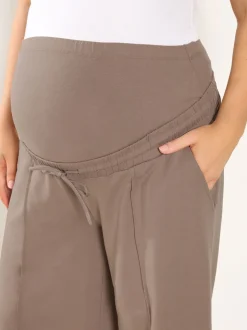 Marron - Yours Curve Joggings Jambe large de Grossesse avec poches