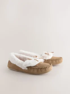 Marron café - Chaussons style mocassins en daim