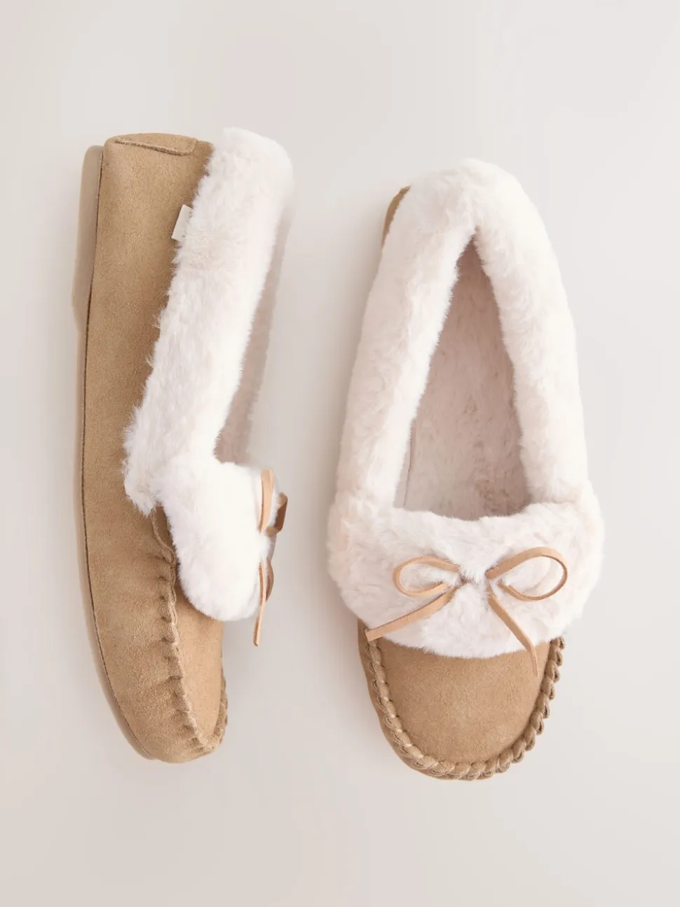 Marron café - Chaussons style mocassins en daim