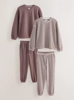 Marron café à rayure - Lot de 2 pyjamas à manches longues gaufrés confortables