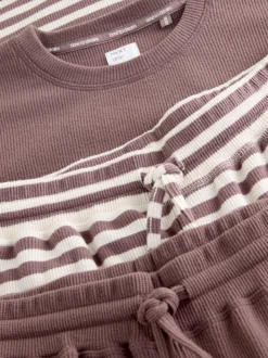 Marron café à rayure - Lot de 2 pyjamas à manches longues gaufrés confortables