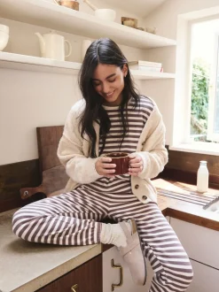 Marron café à rayure - Lot de 2 pyjamas à manches longues gaufrés confortables