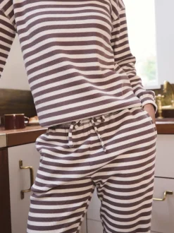Marron café à rayure - Lot de 2 pyjamas à manches longues gaufrés confortables