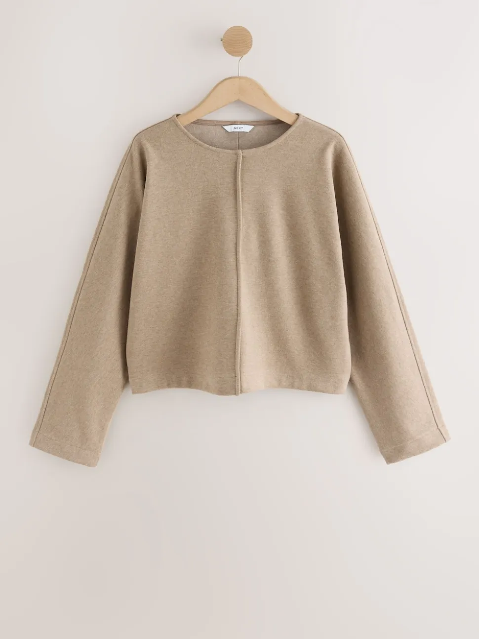 Marron café - Sweat-shirt à manches longues à col souple avec finition brossée douce