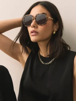 Marron écaille de tortue - Lunettes de soleil à bras chaîne carré