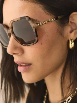 Marron écaille de tortue - Lunettes de soleil à bras chaîne carré