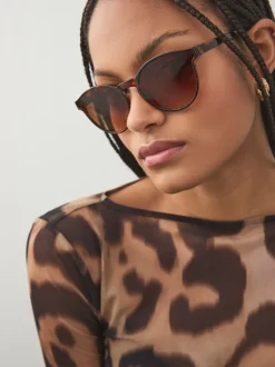 Marron écaille de tortue - Lunettes de soleil rondes