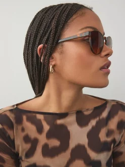 Marron écaille de tortue - Lunettes de soleil rondes