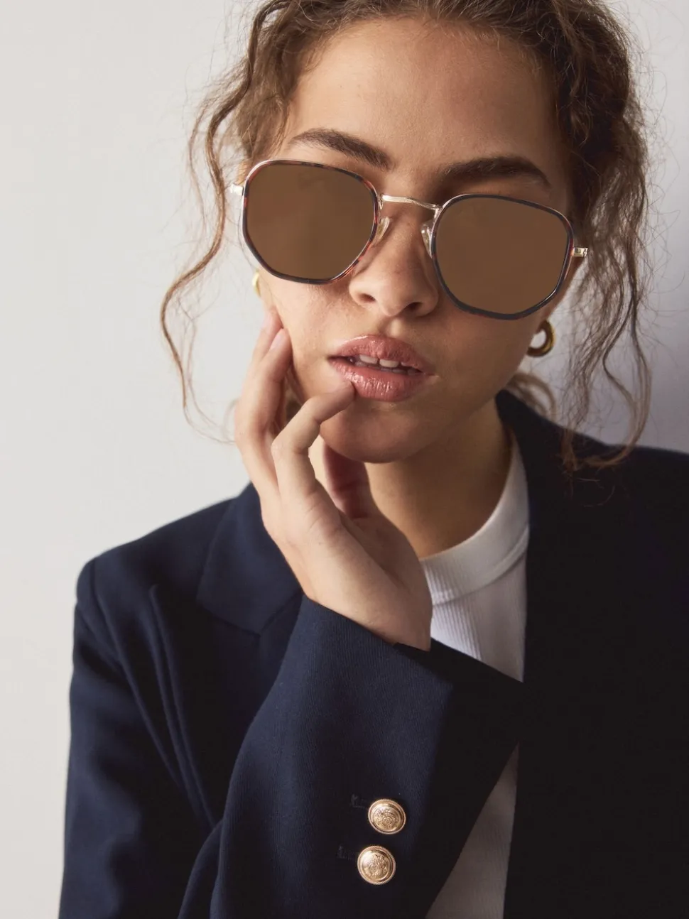 Marron écaille de tortue - Lunettes de soleil rondes en métal
