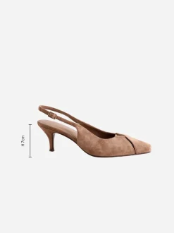 Marron chameau - Chaussures à talons à bride arrière en cuir et détails découpés