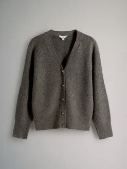 Marron chiné/Crème - The Set lot de 2 cardigans en maille côtelée épaisses avec laine
