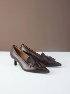 Marron choco - Cuir haut de gamme avec mocassins à talons à glands Motionflex à bout pointu