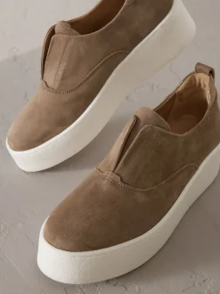 Marron chocolat - Baskets Signature en cuir à plateforme compensée épaisse