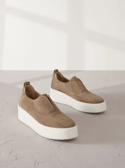 Marron chocolat - Baskets Signature en cuir à plateforme compensée épaisse