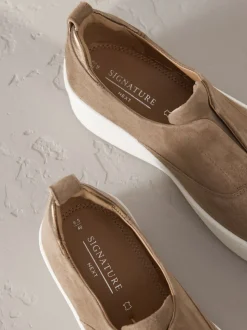 Marron chocolat - Baskets Signature en cuir à plateforme compensée épaisse