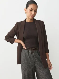 Marron chocolat - Blazer décontracté à manches froncées