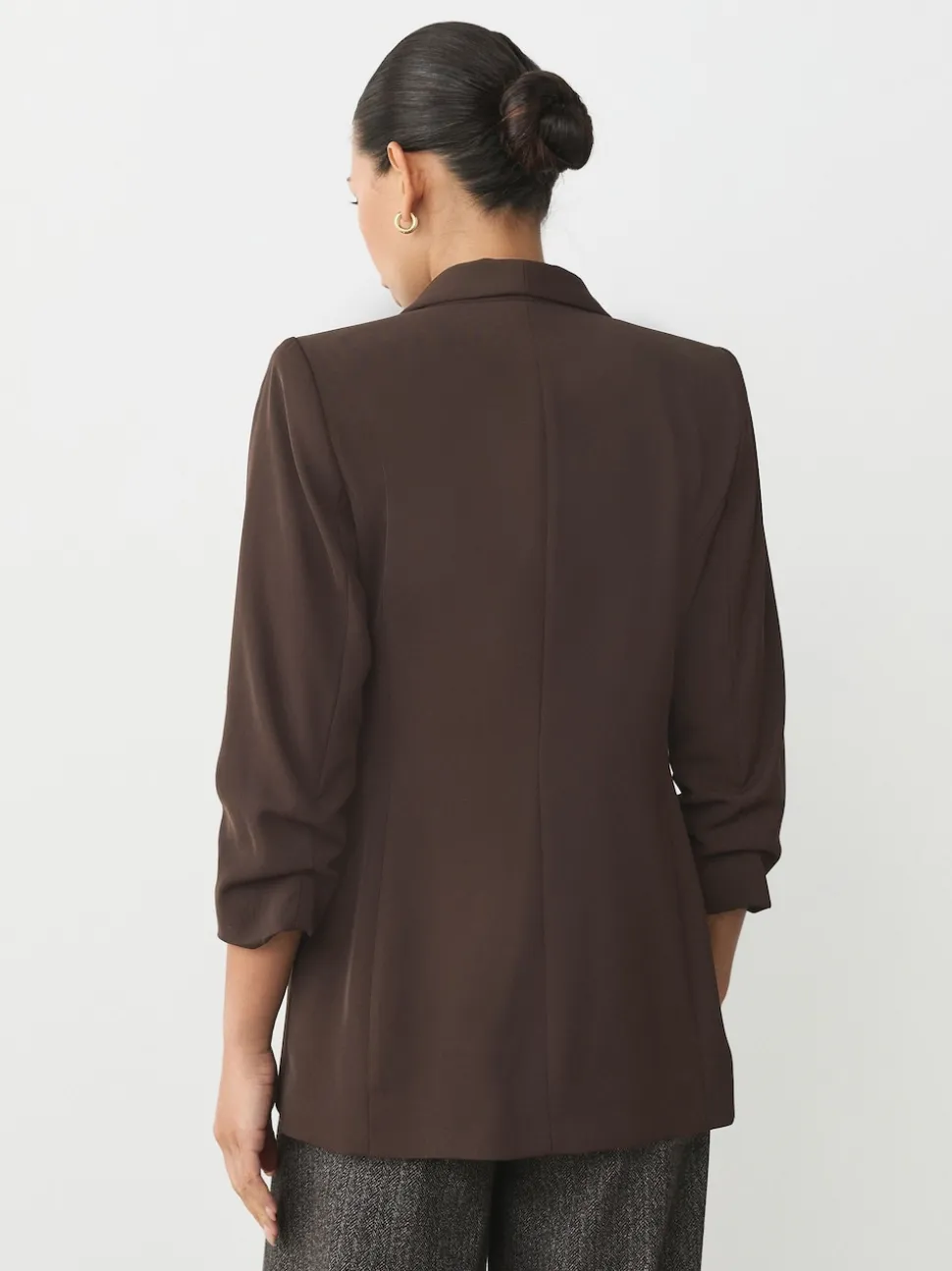 Marron chocolat - Blazer décontracté à manches froncées