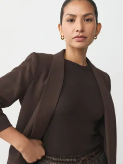 Marron chocolat - Blazer décontracté à manches froncées