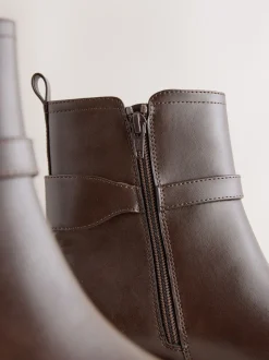 Marron chocolat - Bottines Chelsea à boucles