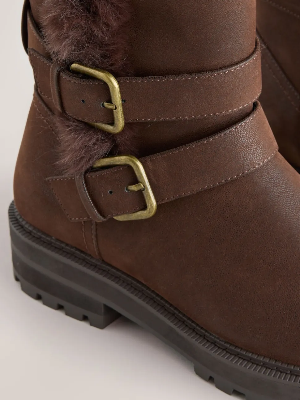 Marron chocolat - Bottines Forever Comfort® doublées de fausse fourrure à double boucle