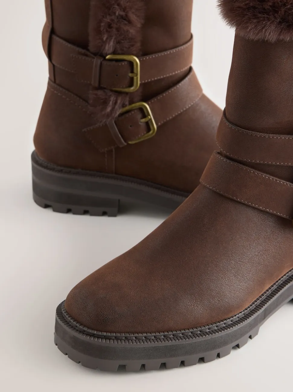 Marron chocolat - Bottines Forever Comfort® doublées de fausse fourrure à double boucle