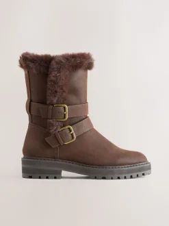 Marron chocolat - Bottines Forever Comfort® doublées de fausse fourrure à double boucle