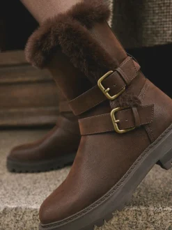 Marron chocolat - Bottines Forever Comfort® doublées de fausse fourrure à double boucle