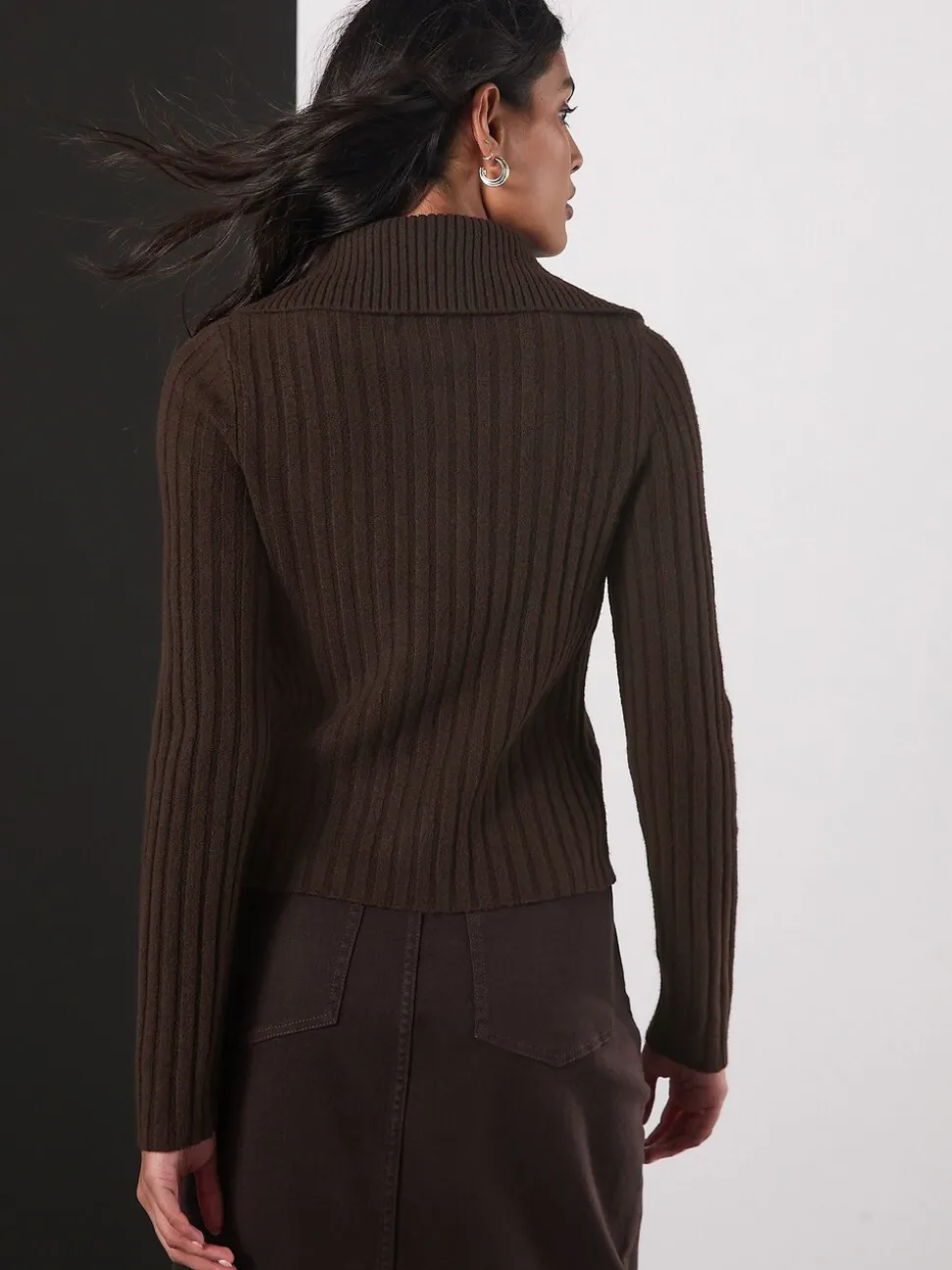 Marron chocolat - Cardigan Or à col côtelé à boutons