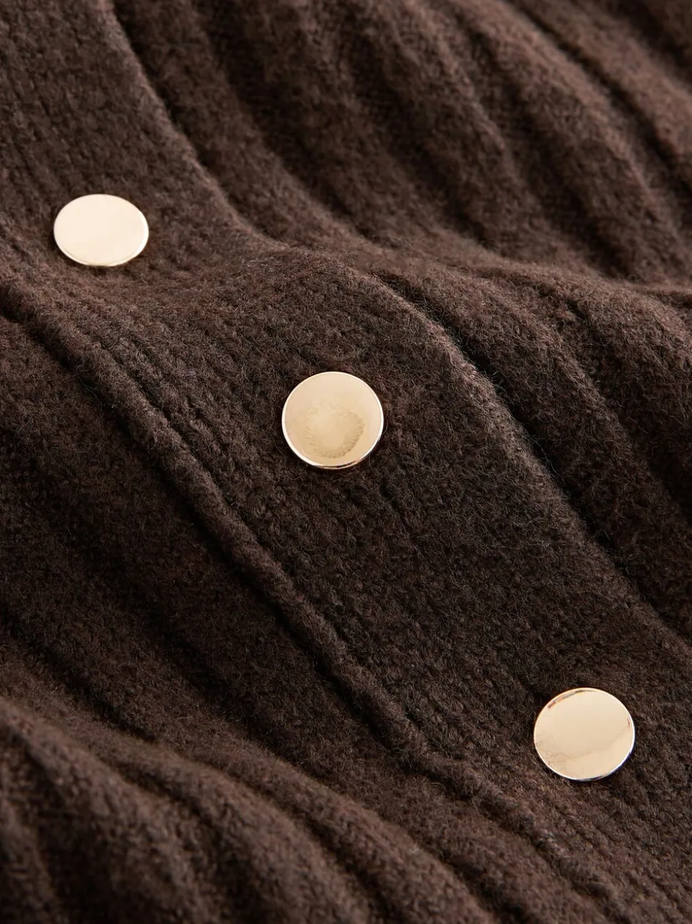 Marron chocolat - Cardigan Or à col côtelé à boutons
